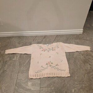 VTG Casual Corner Sweater Womens medium Pink Floral Embroidered Retro